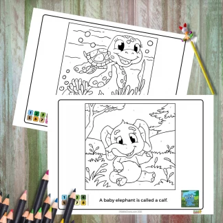 Color by number printable book: Baby animals