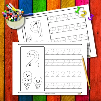 Number tracing worksheets ideas: Ice cream number tracing