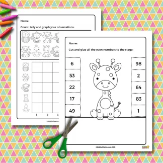 Kindergarten math worksheets: Animal math worksheets
