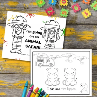 Animal coloring pages: Animal safari counting coloring pages (13 sheets)