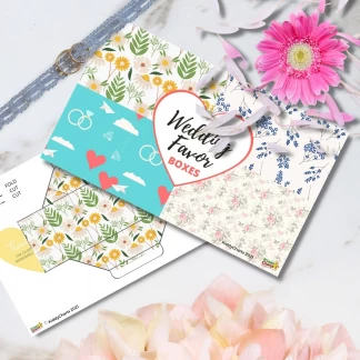 Favour boxes for weddings flat lay