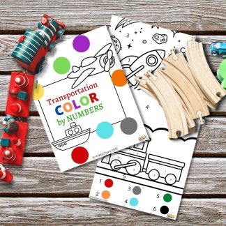 Color by numbers worksheets: Transportation
