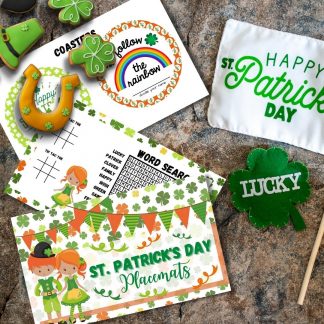 St Patricks Day placemats on table with biscuits